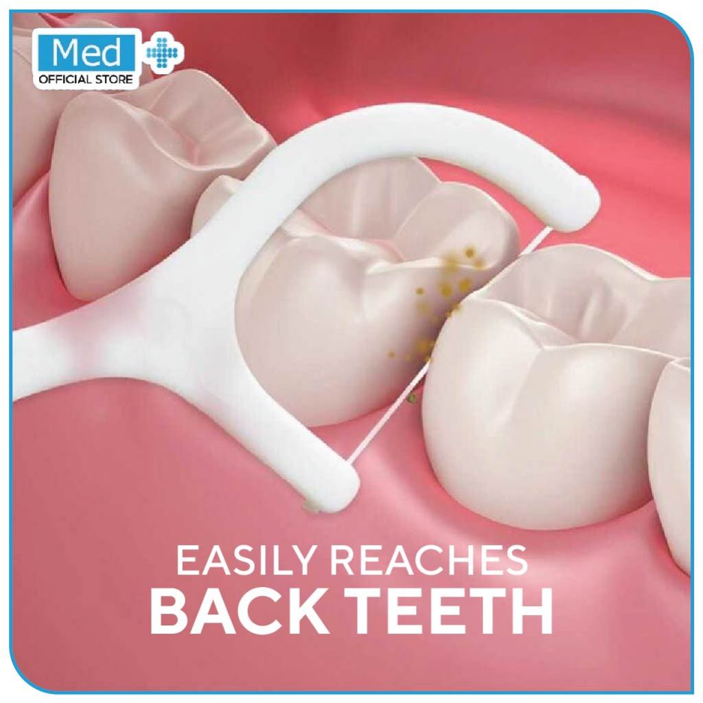 Med+ Dental Floss Tusuk Gigi 50 Pcs Box / Benang Gigi 2 in 1 / Pembersih Sela Gigi / Toothpick - Gambar 2