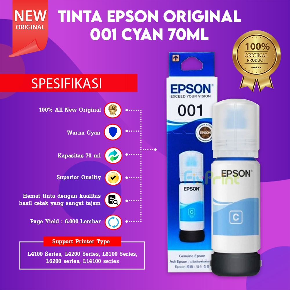 FixPrint Tinta Epson Original 001 CMYK C13T03Y Ink L4150 L4160 L4260 L4266 L6160 L6170 - Gambar 4