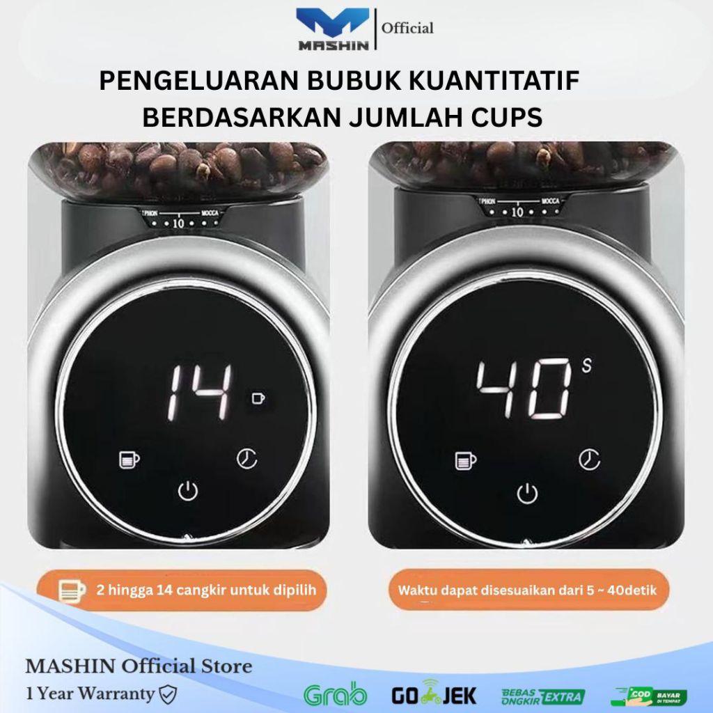 Mashin - Coffee Grinder Profesional Flat Burr Mesin Penggiling Kopi/ Touch Screen/ Magnetic Outlet - Gambar 3