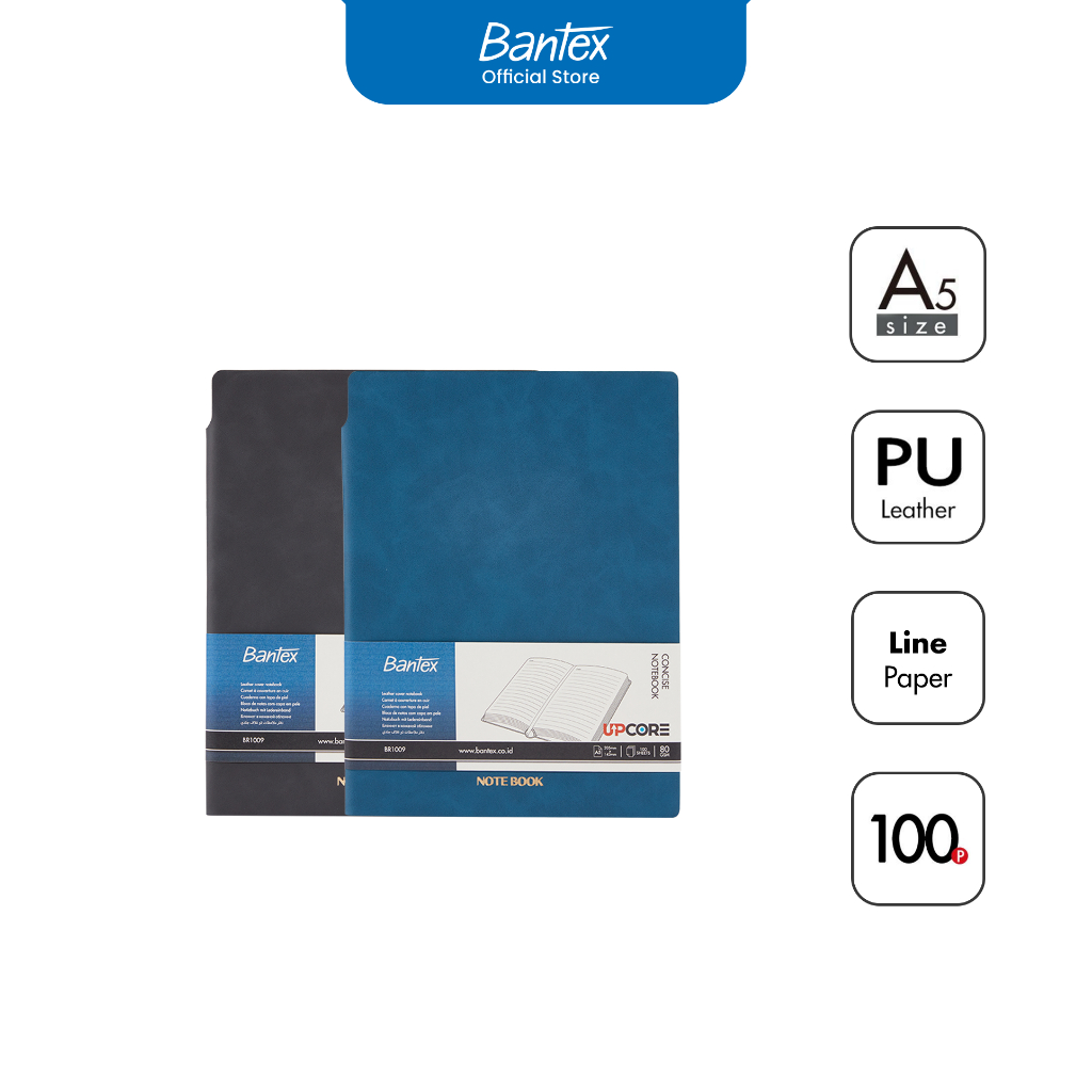 Bantex A5 Striped Work Notebook 100 Sheets PU Leather Material BR1009 ...