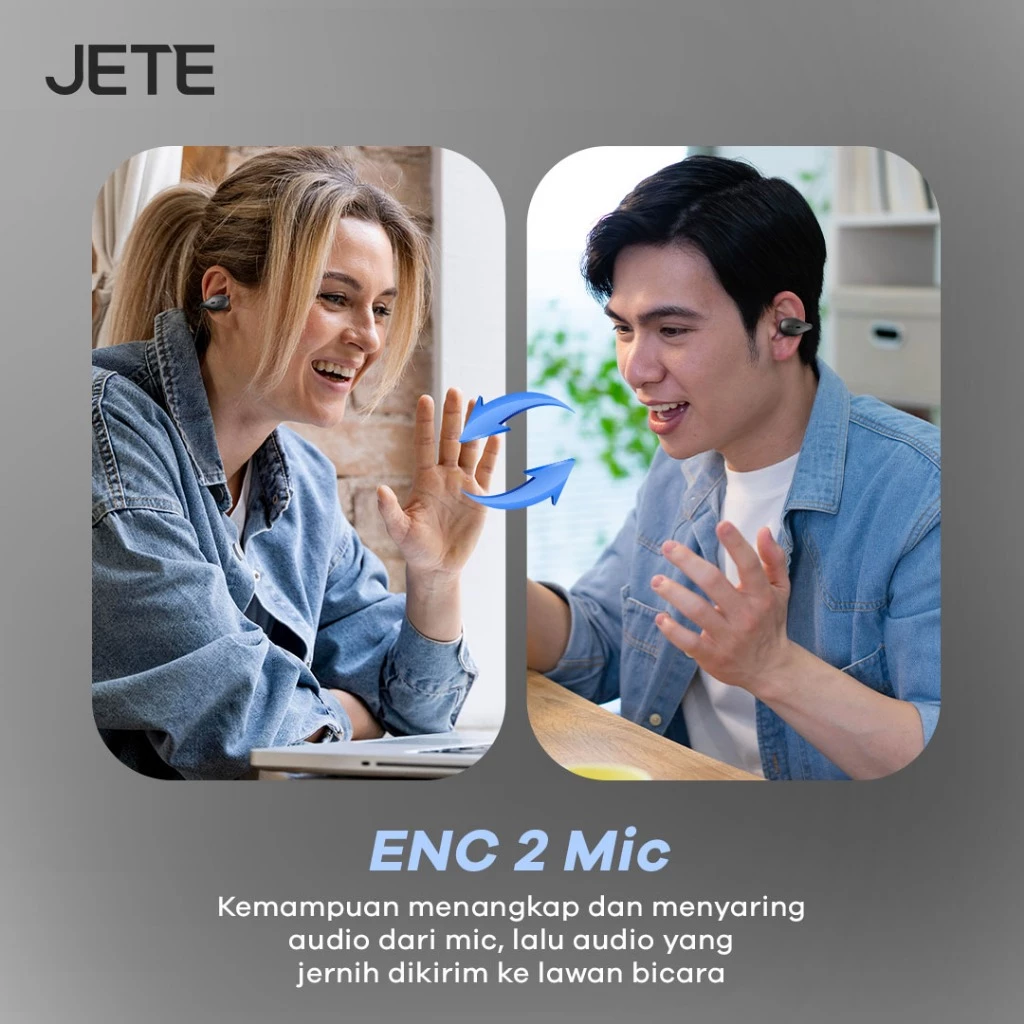JETE OpenWave TWS Open Ear OWS Clip Headset Lari dan Kerja ENC 2 Mic , Super Bass 17mm Driver (RTL) - Gambar 4