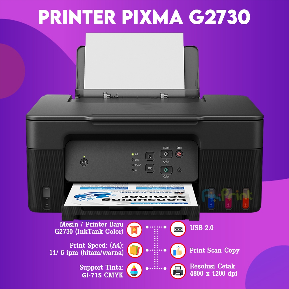 Printer InkTank Pixma Canon G2010 / G2730 Black Purple / G2770 All In One Print Scan Copy Multifunctions Ink Tank G2010 G2770 G2730 AIO Multifungsi A4 Bergaransi Resmi / Canon Printer G1010 / G1020 A4 Color Inkjet / E470 WiFi - Gambar 4