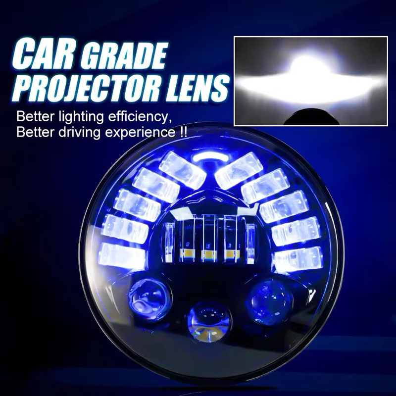 19 Led 7 Inch Headlight Plain Black Box Import 90 Watt Ninja Megapro ...