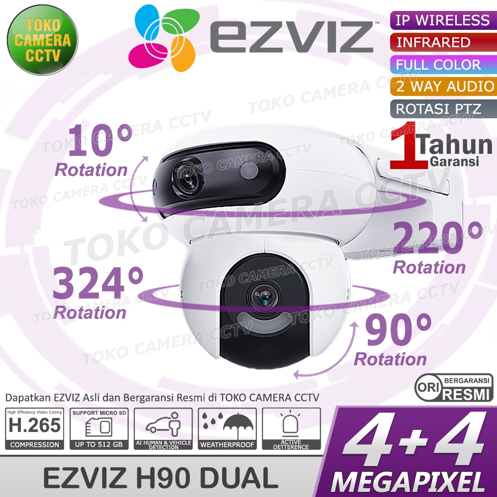CCTV WIFI ROTATION PANORAMIC DUAL LENS EZVIZ H90 DUAL 4MP SMART CCTV ...