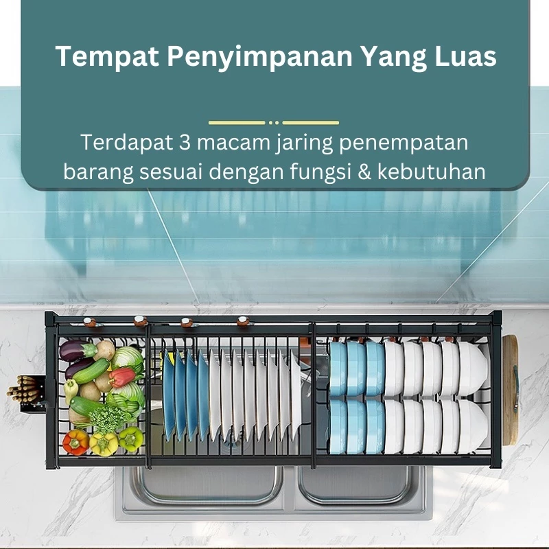 COD Rak Dapur Rak Piring Stainless Steel Multi-Fungsi Dengan Penutup Dengan Aksesoris Dish Drainer - Gambar 4