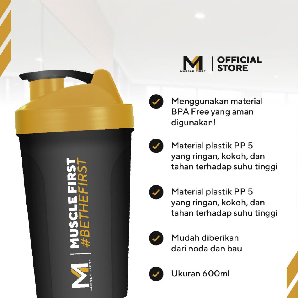 MUSCLE FIRST Shaker 600ml (MF) - Botol Minum Olahraga BPA Free Anti Bocor - Gambar 2