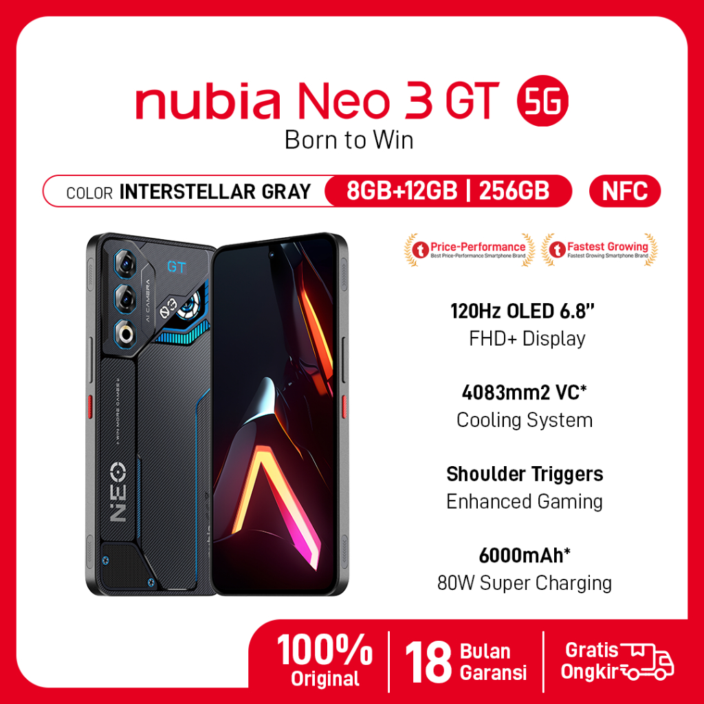 HP Gaming nubia Neo 3 GT 5G RAM 20 GB (8 +12 GB) + ROM 256 GB 6000mAH Super Fast Charging 80W Garansi Resmi - Gambar 3
