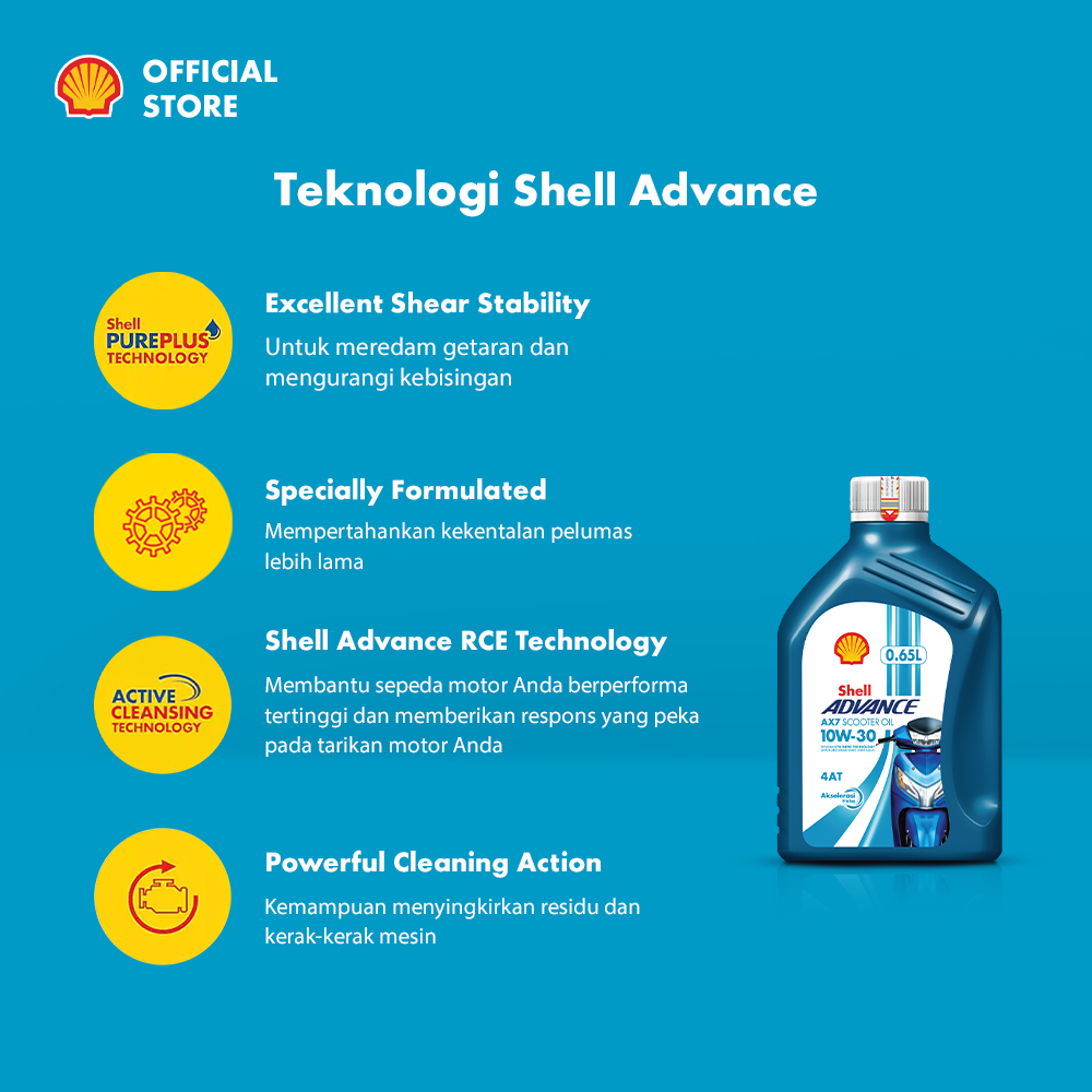 Oli Motor Shell Advance AX7 10W-30 (0.65L) – Synthetic Pelumas Mesin Motor Harian Matic Halus & Perlindungan Maksimal - Gambar 3