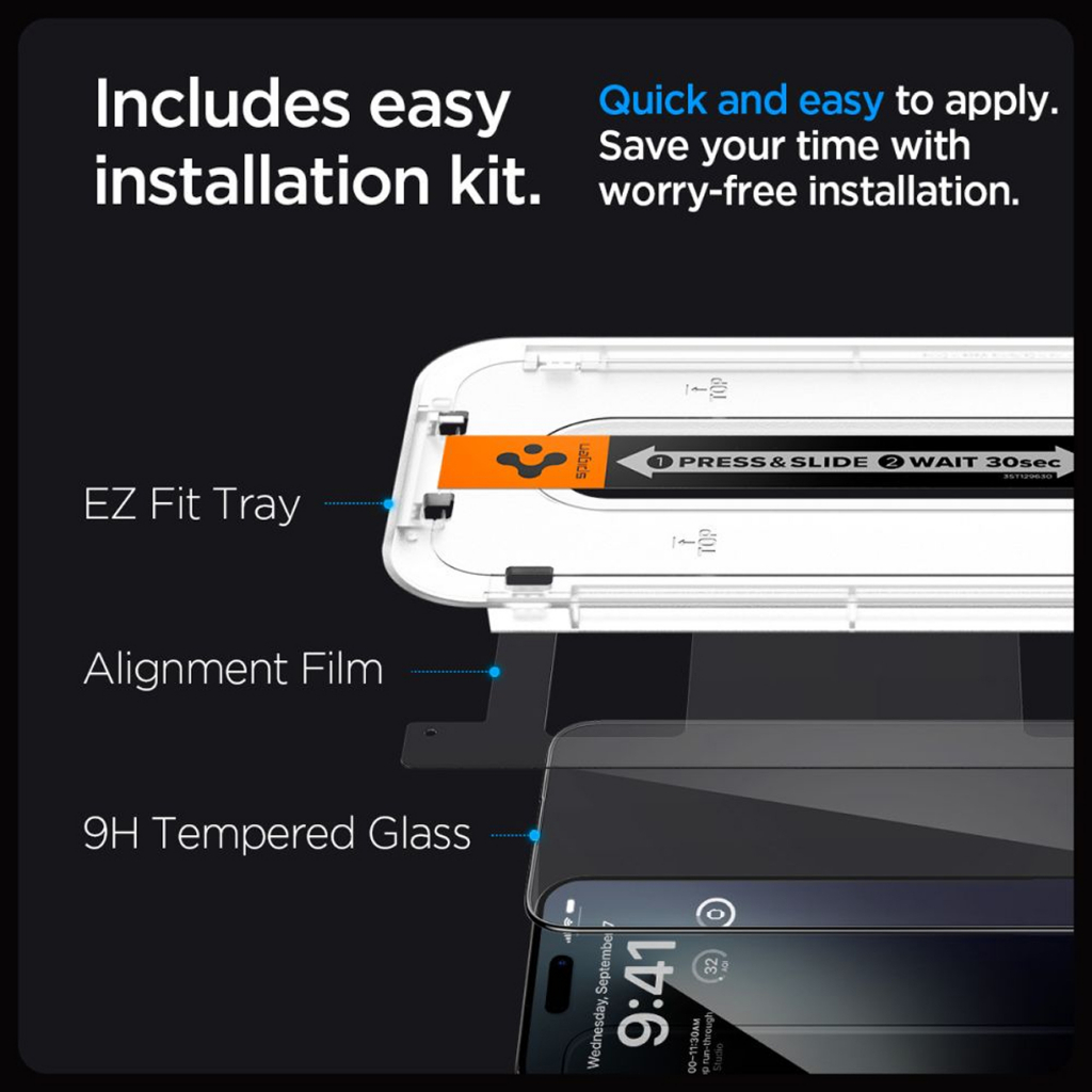 SPIGEN Tempered Glass iPhone 17/16/15/14/13 Pro Max Plus Air Glas tR EZ Fit Anti Gores Anti Spy Clear Full Cover - Gambar 4