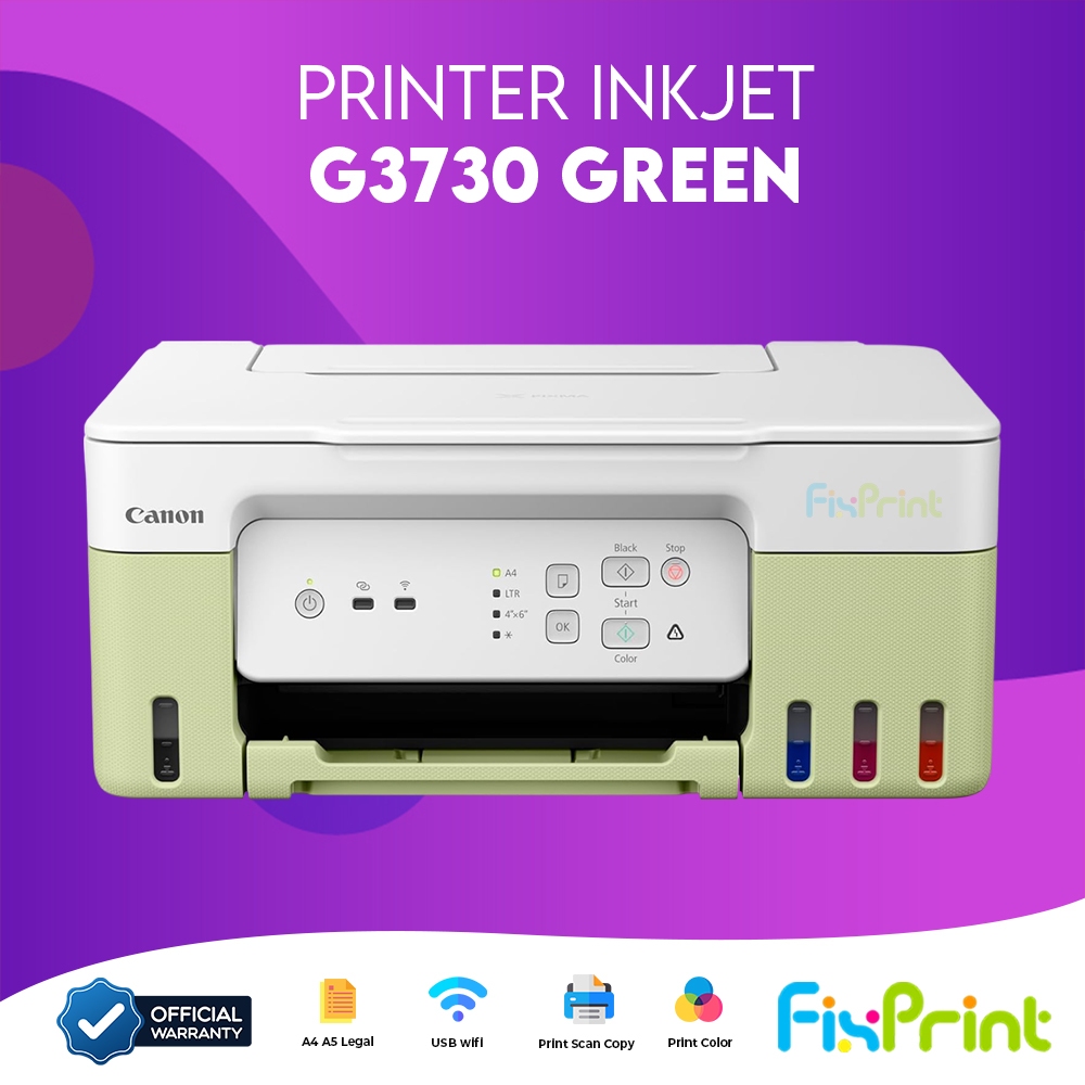 FixPrint Printer CANON PIXMA G3730 Green / Black Print Scan Copy & Wireless Wifi / G2010 G3010 G2730 Bergaransi Resmi