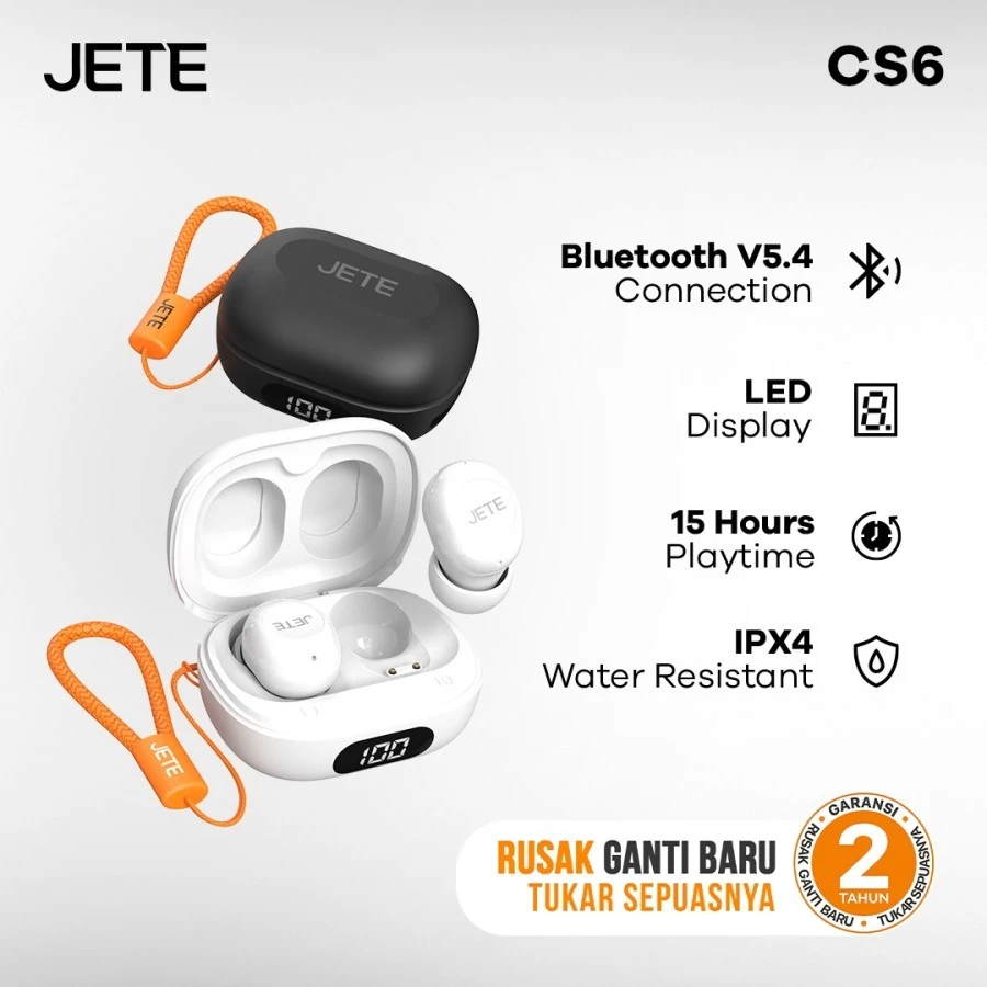 TWS JETE CS6 Bluetooth Earbuds Mini with LED Display IPX 4 - Garansi 2 Tahun