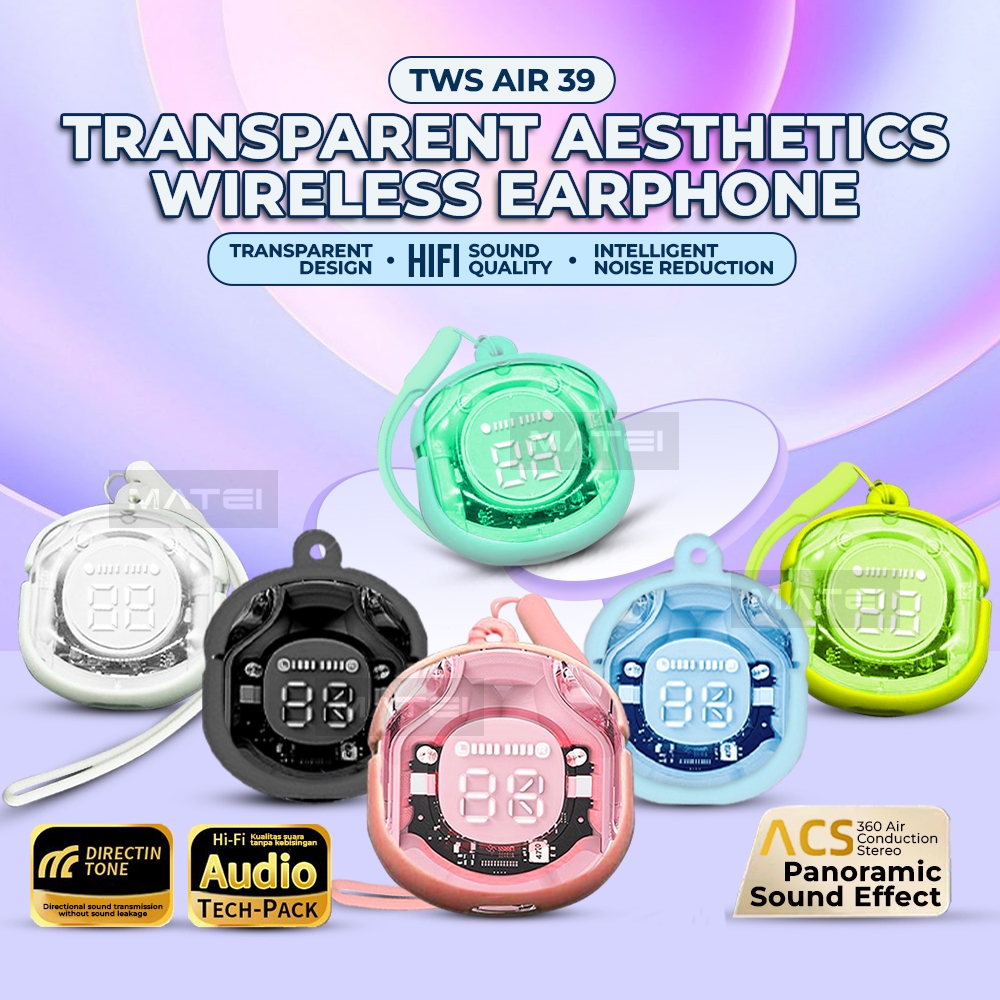 Matei COD Headset Bluetooth AIR39 Earphone In Ear Headset 10D Bass Noise-Cancelling HiFi LED Display