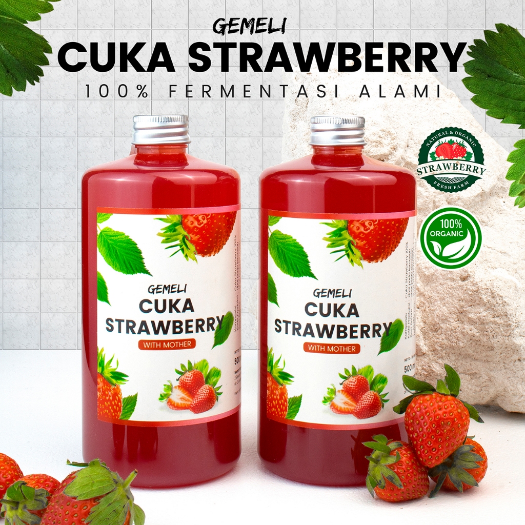 Gemeli Cuka Strawberry Original With Mother 500ml - Kaya Probiotik & Enzim - Gambar 2