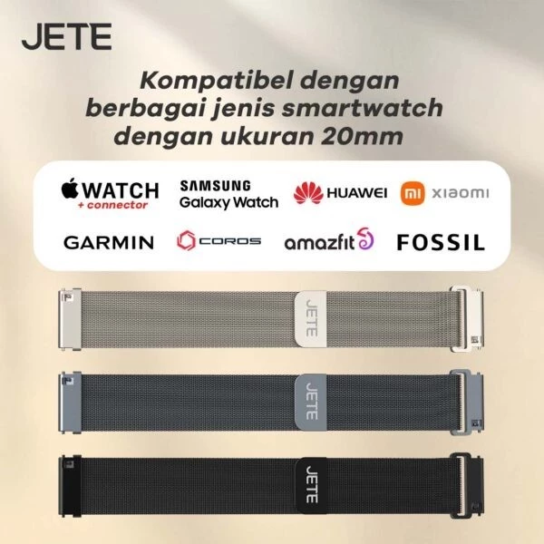 JETE Strap 08 Milanese Band for Smartwatch Garmin Apple Huawei - Quick Release 20mm - Gambar 2