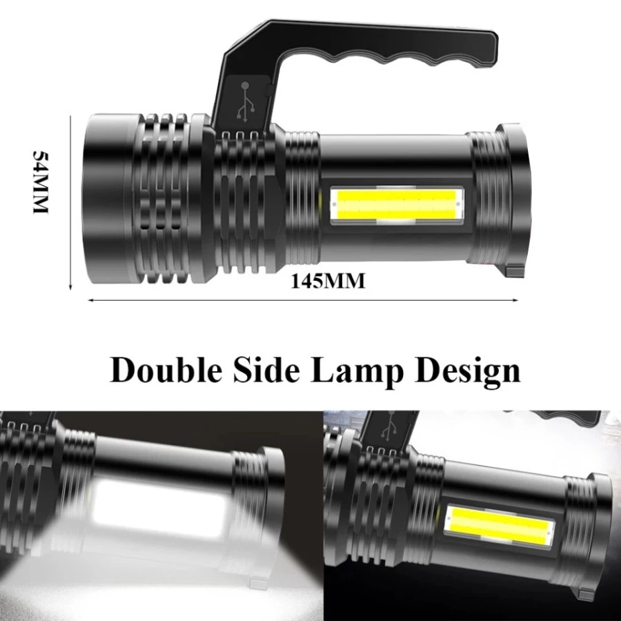 Senter Lampu LED Flashlight 4 MODE Waterproof USB 10W Cree XPE + COB SOS KEDIP SENTER SUPER - Gambar 4