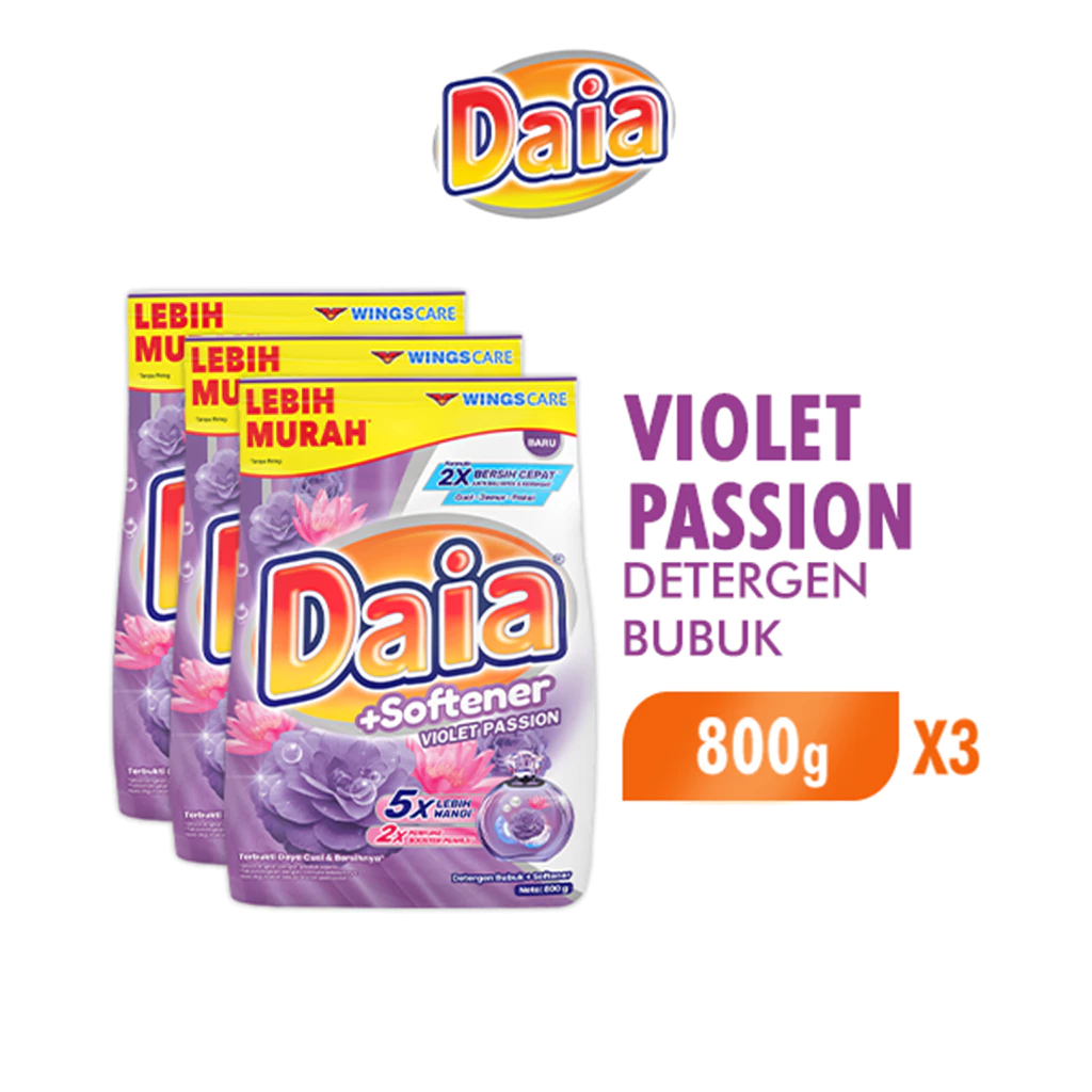 Daia Detergen Bubuk + Softener Violet Passion 800 g x3