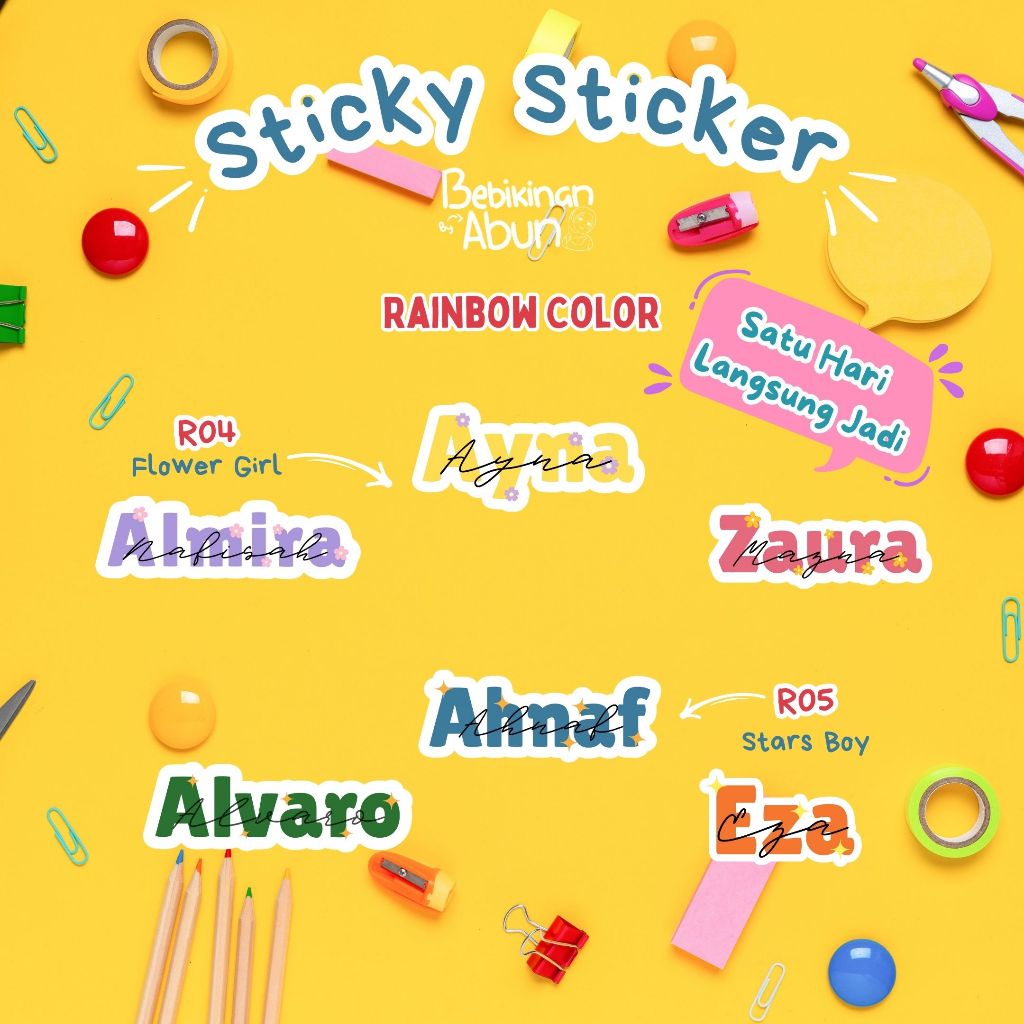 Custom Name Stickers| Name Label Sticker | Waterproof Sticker | Rainbow ...