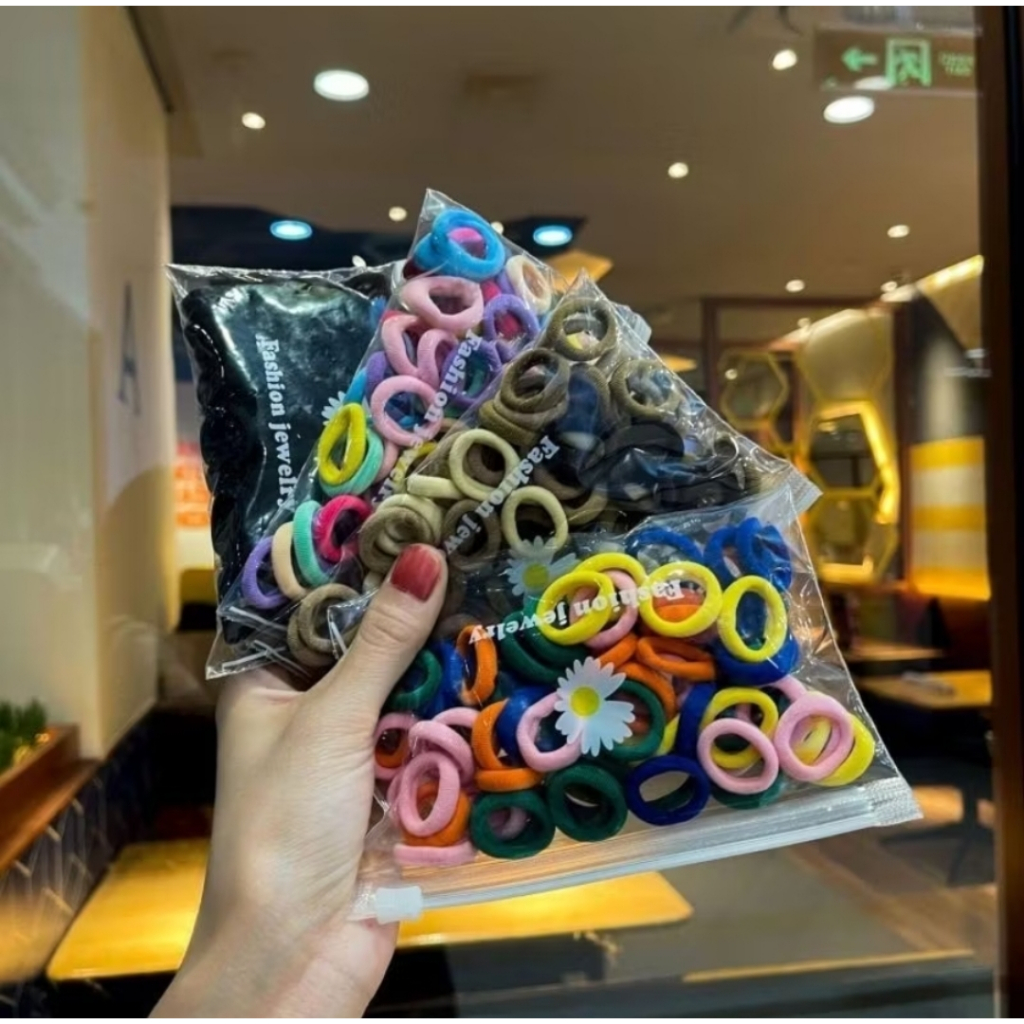 50PCS Ikat Rambut Donat Free Pouch Kunciran Karet Elastis Aksesoris Scrunchie Kuncir Hair Style Korea A110 - Gambar 2