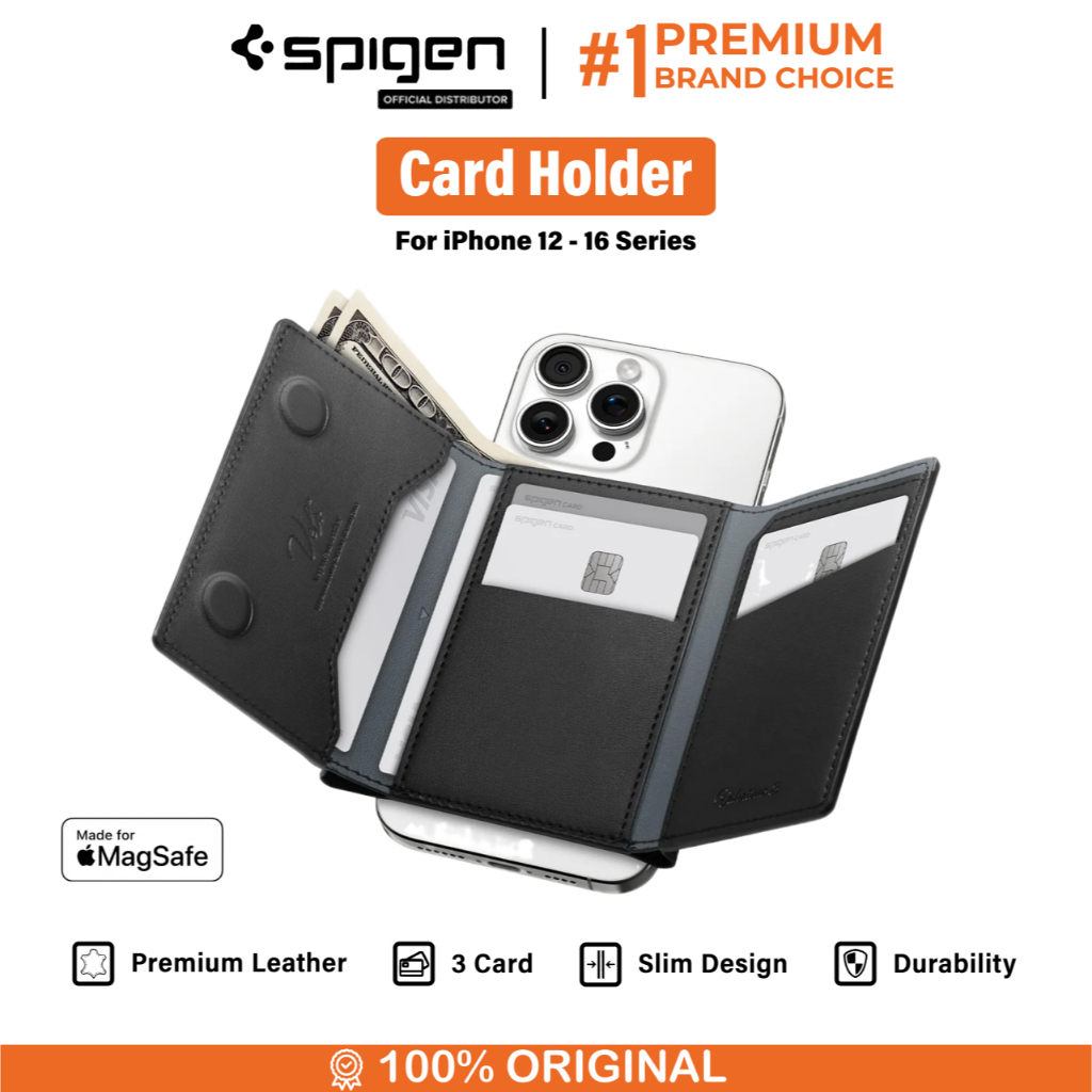 Card Holder Magnetic Spigen Valentinus MagFit Magsafe Leather Wallet Dompet Kartu Kulit