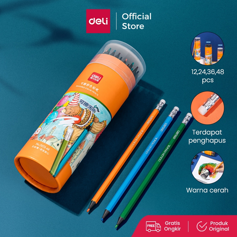 Deli Erasable Colored Pencil / Pensil Warna dapat di hapus Warna Terang 7073