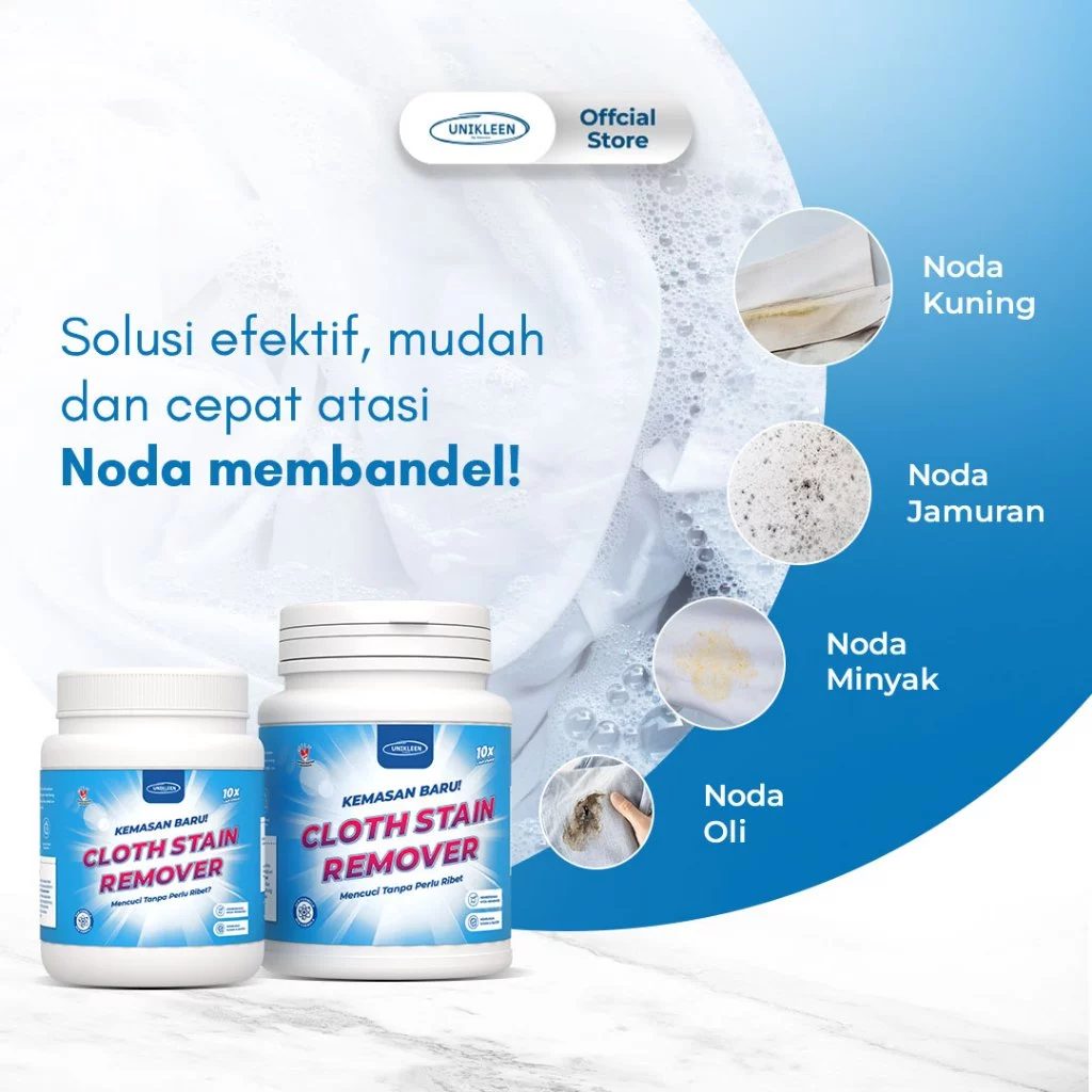 UNIKLEEN By Adreena - pembersih noda baju membandel 200gr/serbuk ajaib pembersih baju/cloth stain remover/pemutih pakaian putih ampuh - Gambar 2