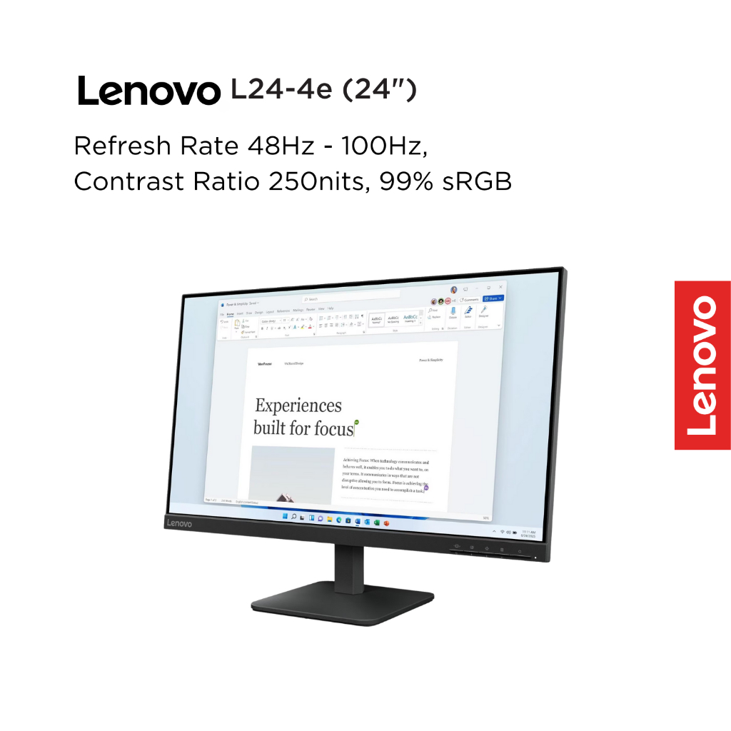 Lenovo Monitor L24-4e 68C2KAC1WW Raven Black 23.8" FHD IPS 250nits 48Hz-100Hz 99% sRGB Antiglare VESA 3-sided NearEdgeless WLED Backlight Tilt DP HDMI Cable L24 24inch Garansi Resmi 3 Tahun Pick-up & Repair - Gambar 4