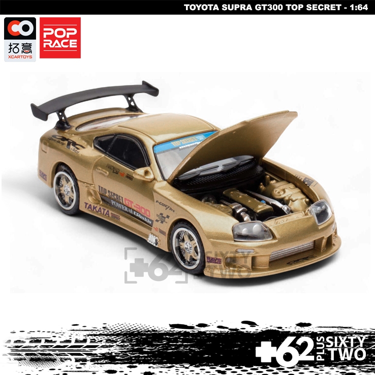 Pop Race 1/64 Top Secret GT300 Supra – Gold Chrome With Carbon Hood, Diecast 2024