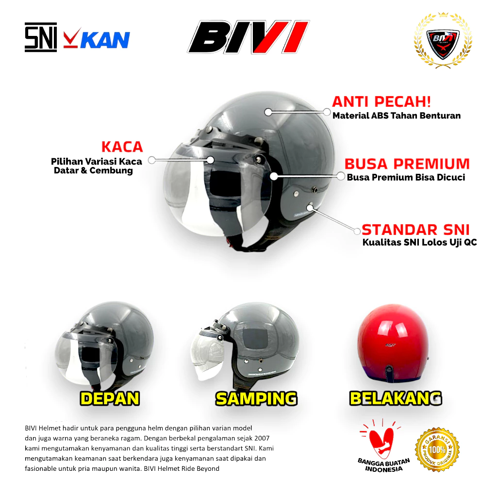 HELM BIVI BOGO MOTIF MOONEYES SNI Half Face Pria Dewasa Wanita - Gambar 4