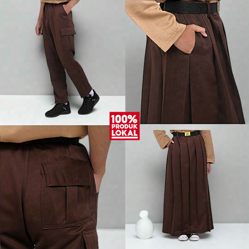 SERAGAM PRAMUKA CELANA KARGO SD SMP SMA MI MTs MA WARNA COKLAT TUA BAHAN PREMIUM TEBAL HALUS NYAMAN