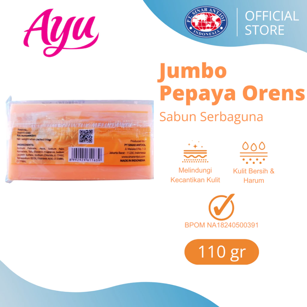 Ayu Jumbo Bar Soap Sabun Kecantikan Serbaguna Batang 110gr - Orens Pepaya - Gambar 3