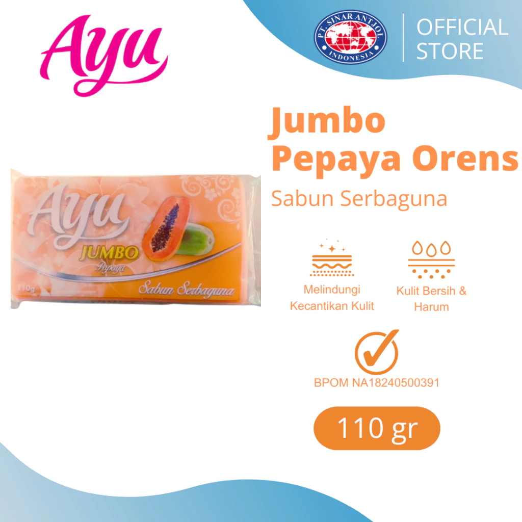 Ayu Jumbo Bar Soap Sabun Kecantikan Serbaguna Batang 110gr - Orens Pepaya