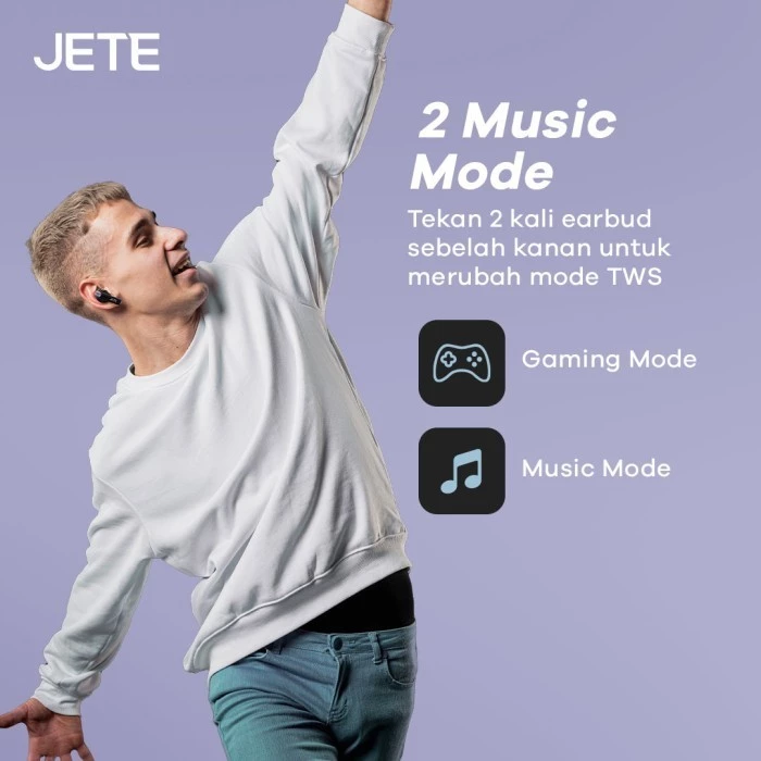 TWS Gaming JETE T16 Bluetooth Earbuds Low Latency 45m/s IPX4 2 ENC - Garansi 2 Tahun - Gambar 3