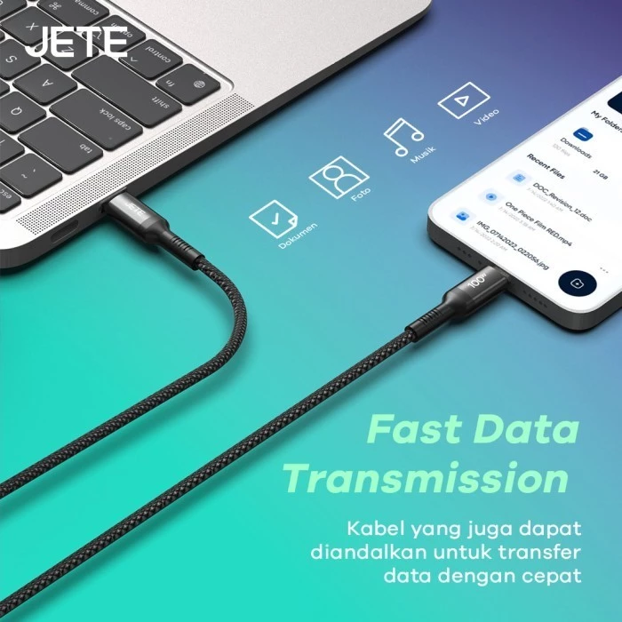 Kabel Data JETE CX18 Type C to Type C 100W Magnetic Self Winding Super Fast Charging- Garansi 2th - Gambar 4