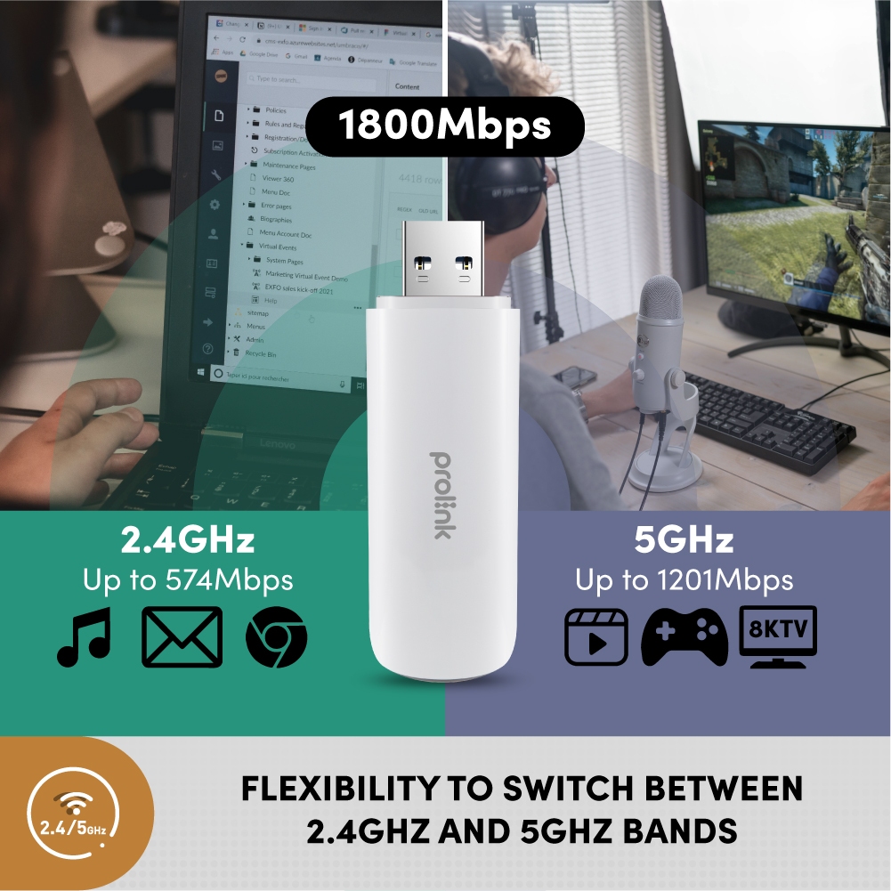 Prolink AX1800 USB Wifi 6 Adapter Wireless Dual-Band Dongle - Gambar 3