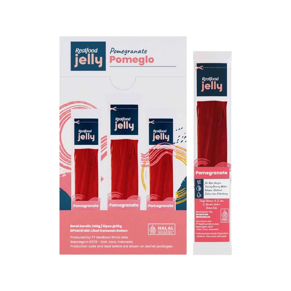 Realfood Jelly Pomeglo / Jelly Glowing Skin / Beauty Jelly / Pomegranate / Collagen / Retinol / Kulit Cerah / Glowing Skin / Firming Skin / Elastisitas Kulit / Kulit Kencang / Antioksidan / UV Care / Daily Beauty Snack - Gambar 2