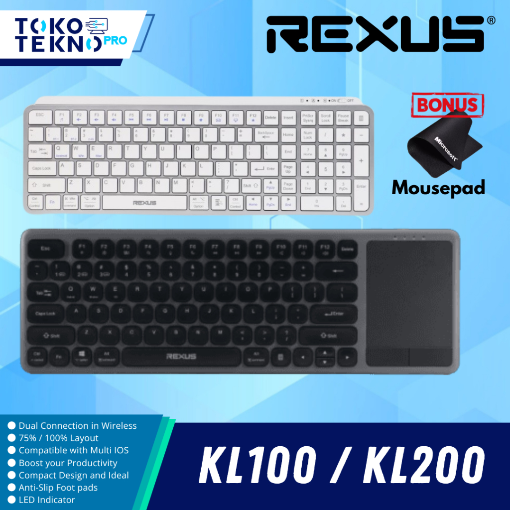 Rexus KL100 / KL200 Dual Connection Wireless Office Keyboard Garansi Resmi