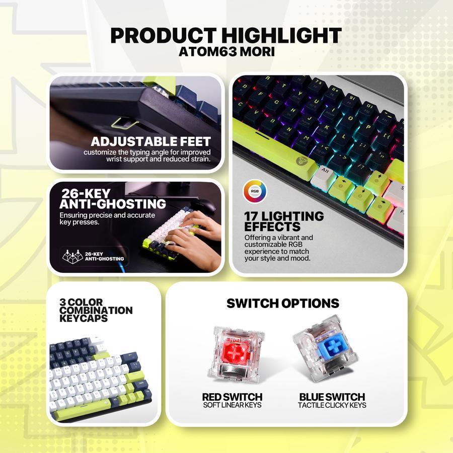 Fantech Atom63 / Atom-63 Mori / Atom81 / Atom-81 Mori / Atom96 / Atom-96 Mori / MK874-V2 / MK875-V2 / MK890-V2 Wired Mechanical Gaming Keyboard Mori Edition - Gambar 2