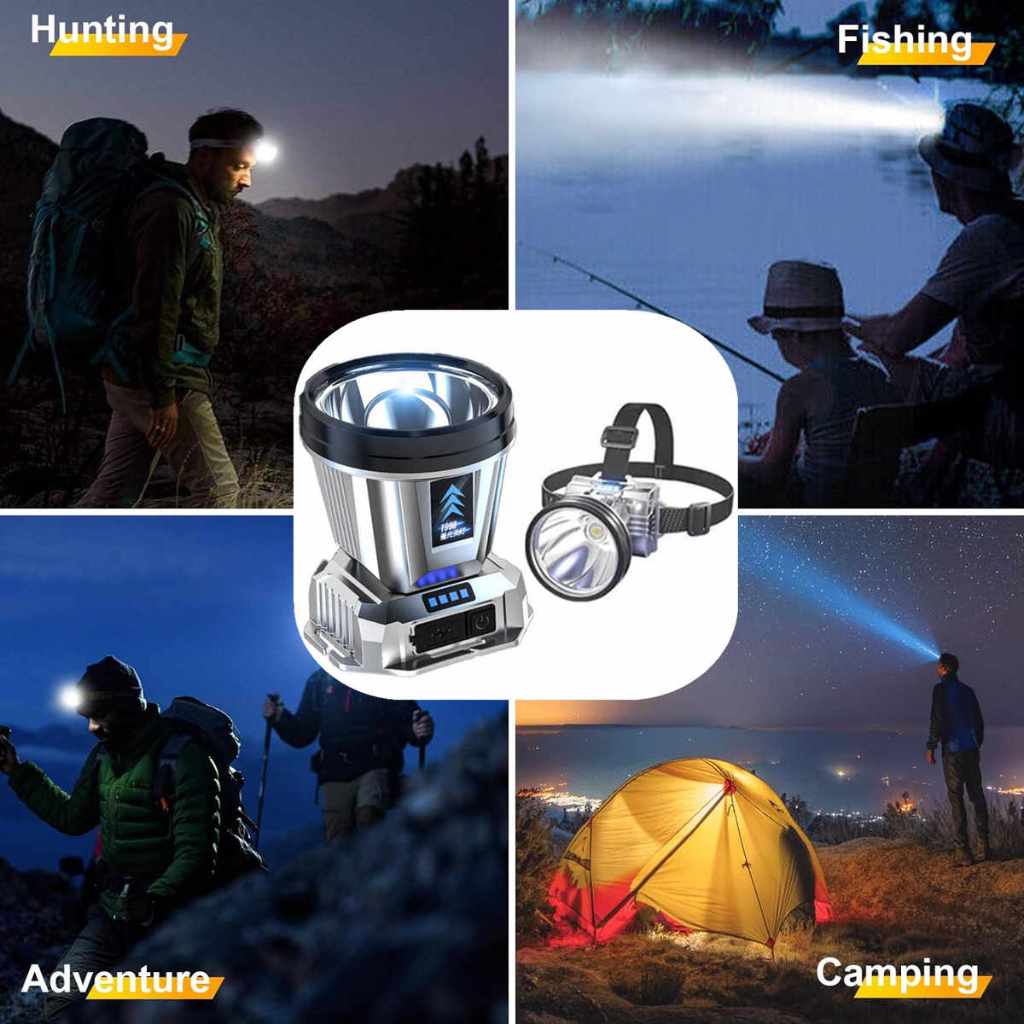 Lampu Senter Kepala Headlight LED/ Lampu Senter Kepala/ POWERBANK Headlamp Super Terang Outdoor - Gambar 2