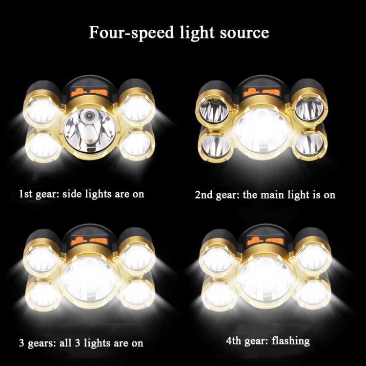 Senter LED Outdoor Super Terang 5 Lampu IPX4 200 Meter 4 Mode Cahaya Senter Kepala - Gambar 4