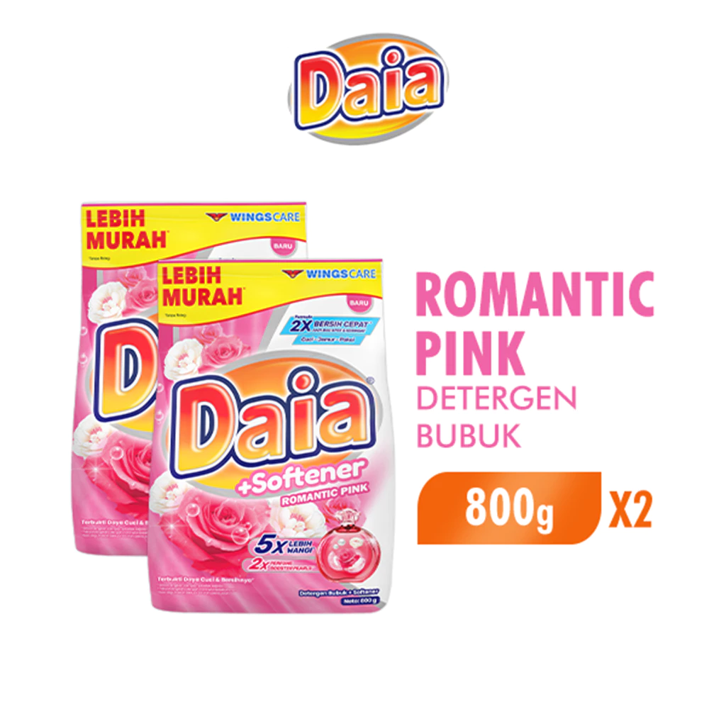 Daia Detergen Bubuk + Softener Romantic Pink 800 g x2