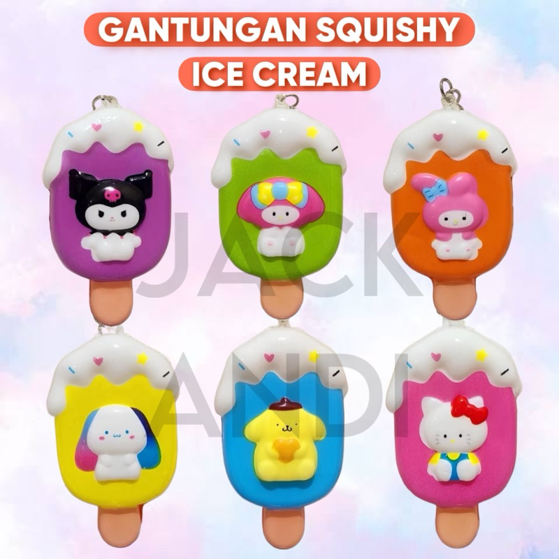 Cinnamoroll Kuromi Melody Ice Cream Squishy Keychain Cute Adorable ...