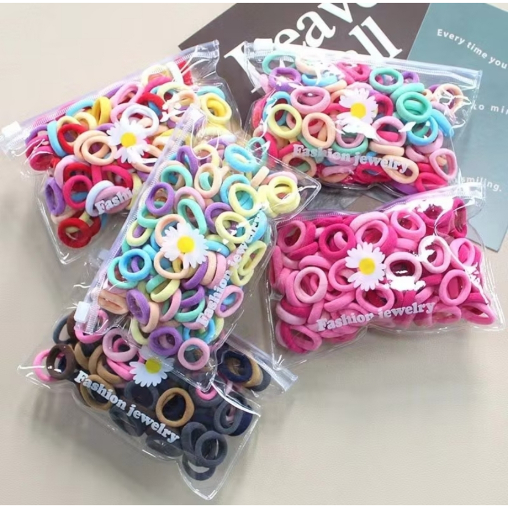 50PCS Ikat Rambut Donat Free Pouch Kunciran Karet Elastis Aksesoris Scrunchie Kuncir Hair Style Korea A110 - Gambar 4