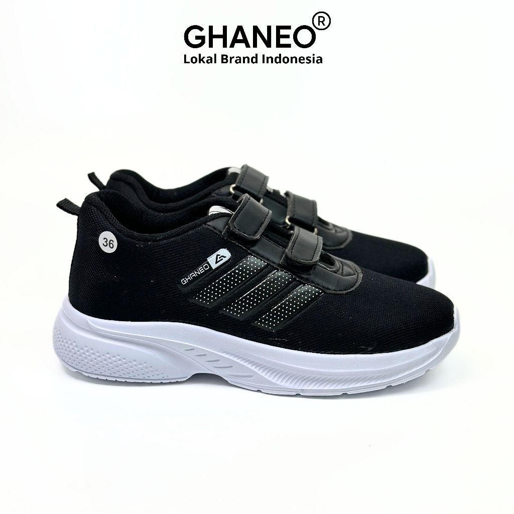 Ghaneo - Sepatu Anak Laki Perempuan Sekolah TK SD H7 Hitam Putih