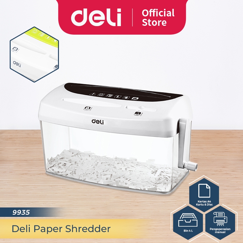 Deli Paper Shredder Penghancur Kertas Manual A4 Kapasitas 1 Lembar Uk 4 Liter Desain Modern 9935