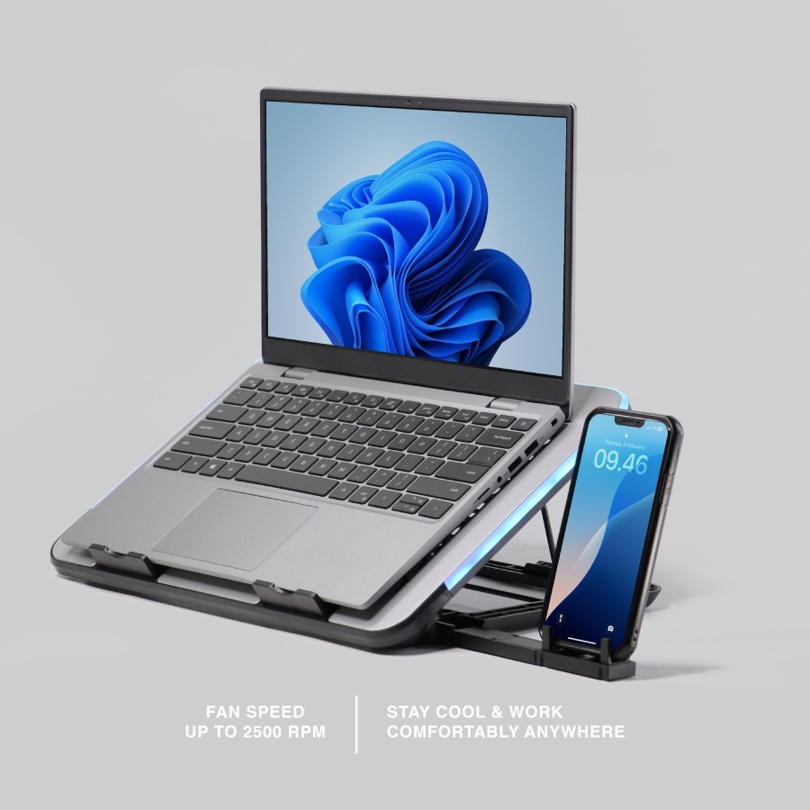 Rexus B145 / B-145 Breeze Cooling Pad With RGB and Phone Holder - Gambar 2