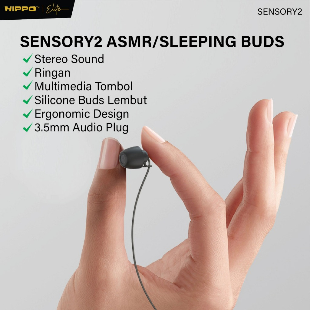 Hippo ASMR Sensory 2 Earphone Wired Headset - BLACK NEW Noice Reduction HF Sleep - Gambar 2