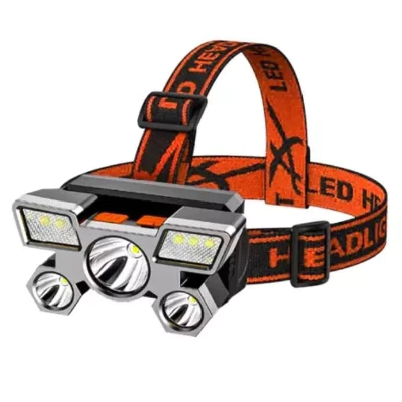 Senter Kepala 5 LED Camping P-501 Super Terang USB Rechangeable Waterproof Anti Air 45W Cahaya Putih - Gambar 4