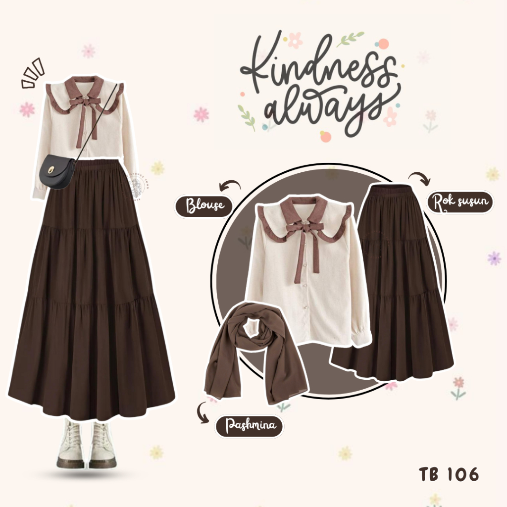 Korean Look 3 In 1 Oneset (Reli Blouse + Layered Skirt + Pashmina ...