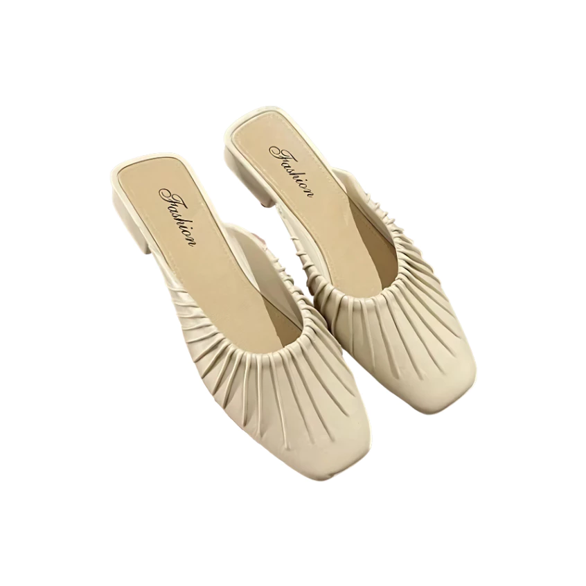 VEBLEN OFFICIAL Sandal Mules Selop Wanita Gaya Korea Style Model Kerut Gelombang Mewah Kekinian