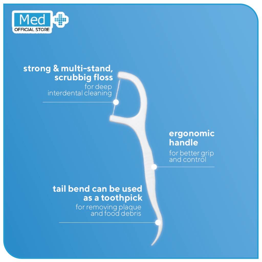 Med+ Dental Floss Tusuk Gigi 50 Pcs Box / Benang Gigi 2 in 1 / Pembersih Sela Gigi / Toothpick - Gambar 4